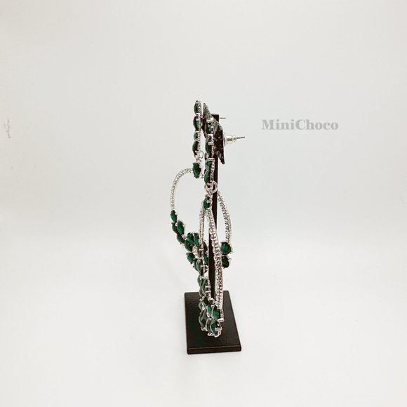 Royal Green Chandelier Crystal Flower Post Earrings - Picture 4 of 8